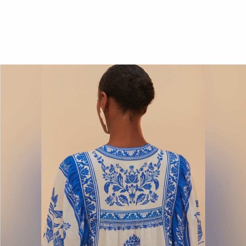Off-White Blue & White Embroidered Tunic Top
